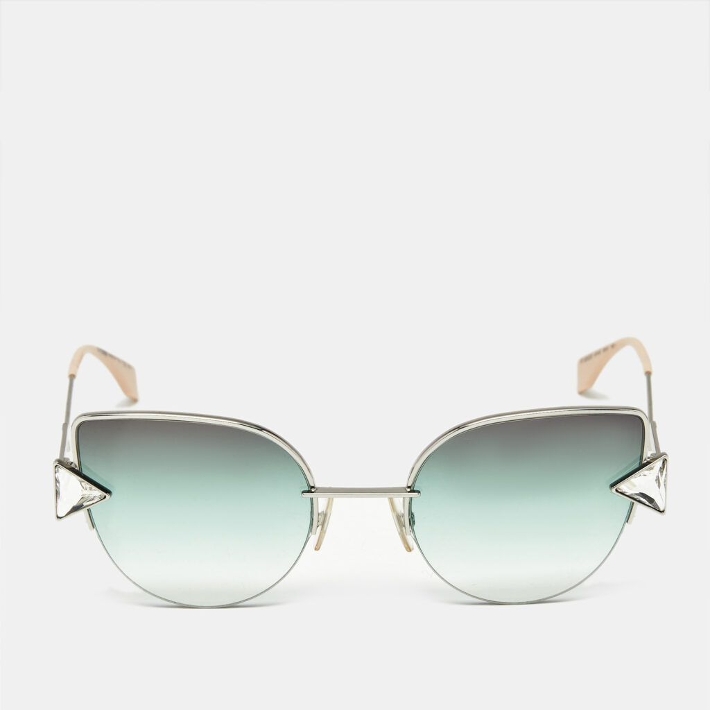 Fendi Green/Silver Tone Gradient FF 0242/S Crystal Cat Eye Sunglasses Fendi Green/Silver Tone Gradient FF 0242/S Crystal Cat Eye Sunglasses