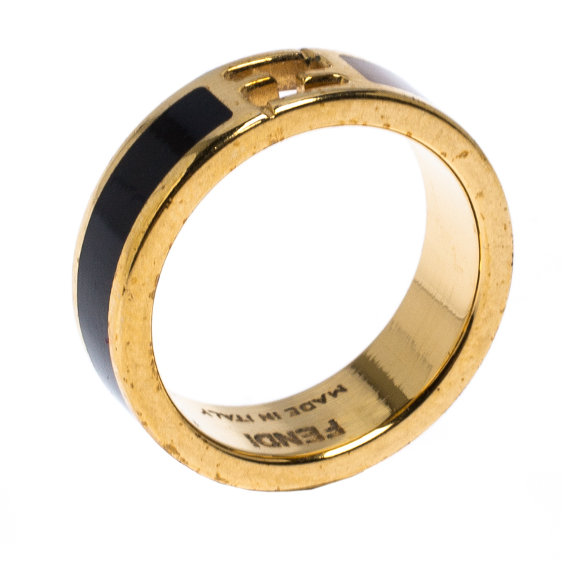 Fendi The Fendista Bi-color Enamel Gold Tone Band Ring Size 54.5 Fendi The Fendista Bi-color Enamel Gold Tone Band Ring Size 54.5