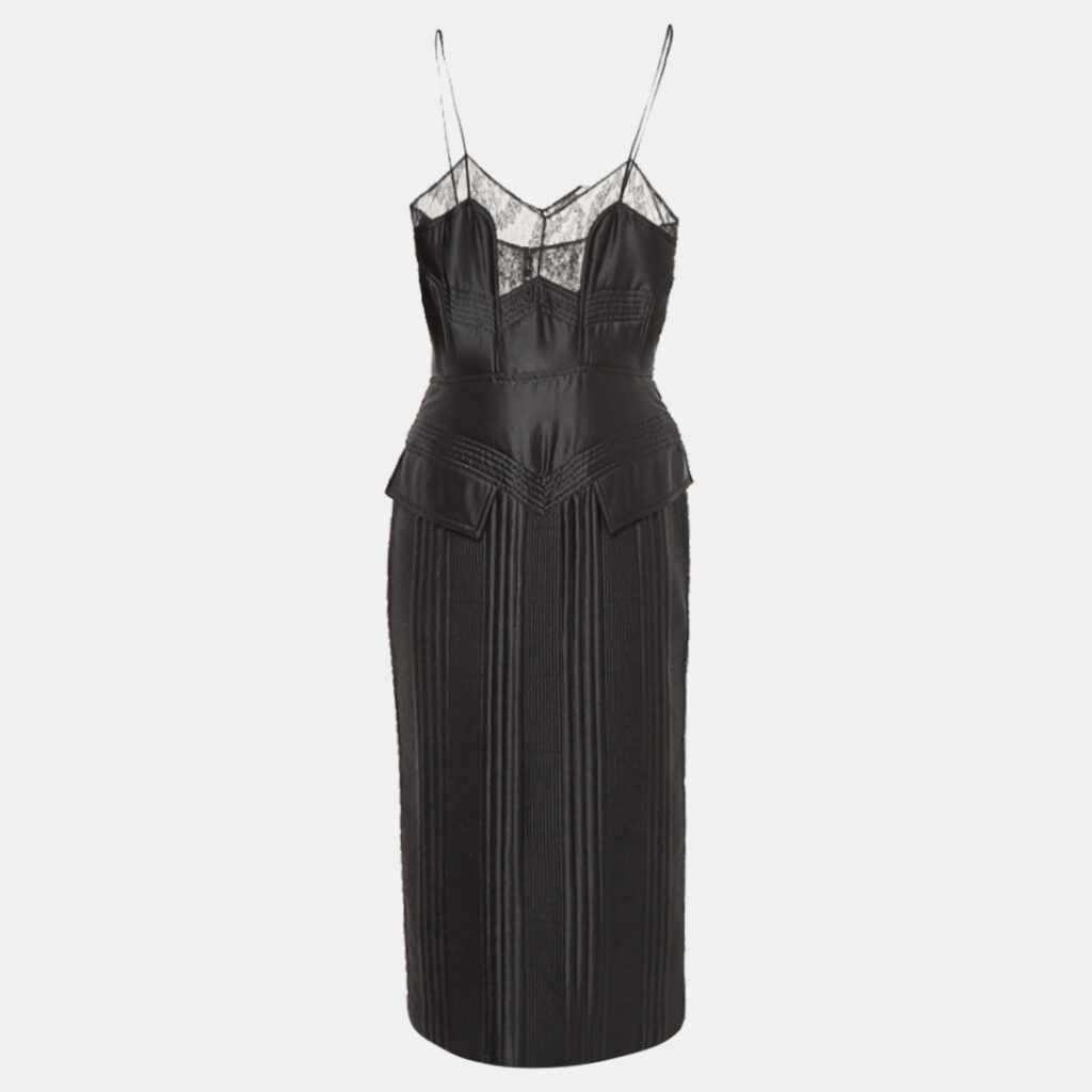 Fendi Black Quilted Silk Lace Trimmed Midi Dress M Fendi Black Quilted Silk Lace Trimmed Midi Dress M