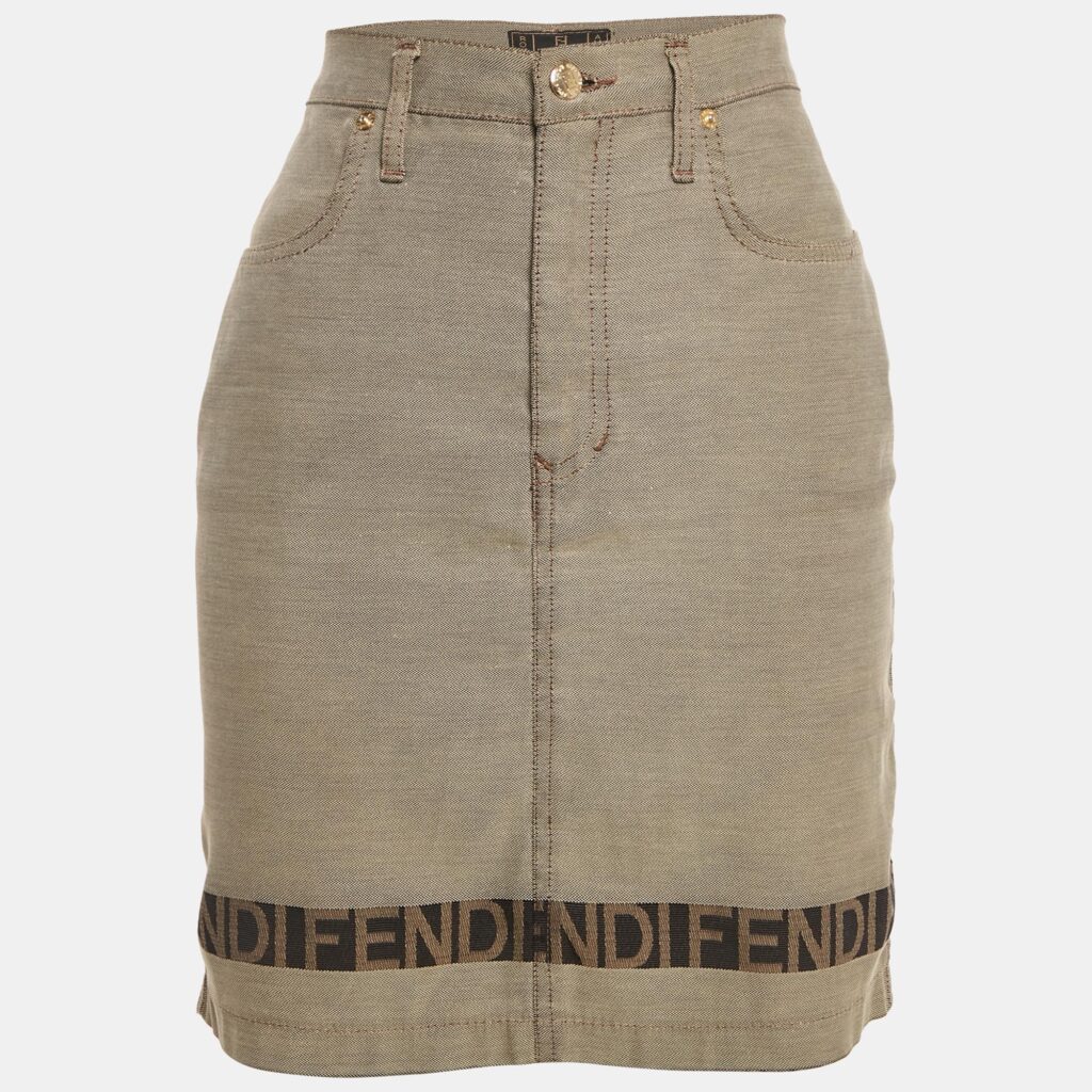 Fendi Vintage Beige Cotton Blend Logo Detail Mini Skirt M Fendi Vintage Beige Cotton Blend Logo Detail Mini Skirt M