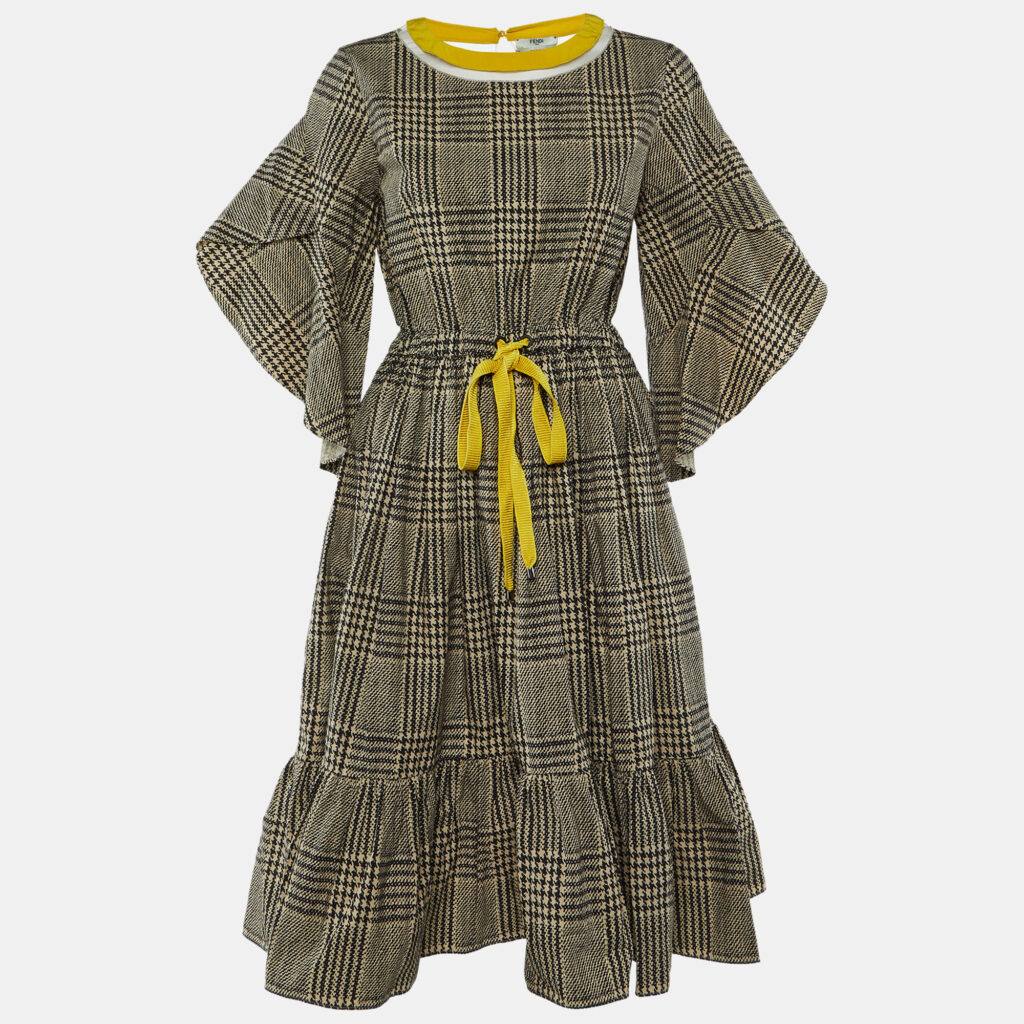 Fendi Brown printed Cotton Belted Maxi Dress S Fendi Brown printed Cotton Belted Maxi Dress S