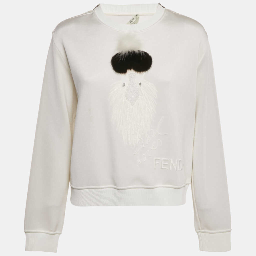 Fendi White Mink Fur Karl Lagerfeld Jersey Sweatshirt M Fendi White Mink Fur Karl Lagerfeld Jersey Sweatshirt M