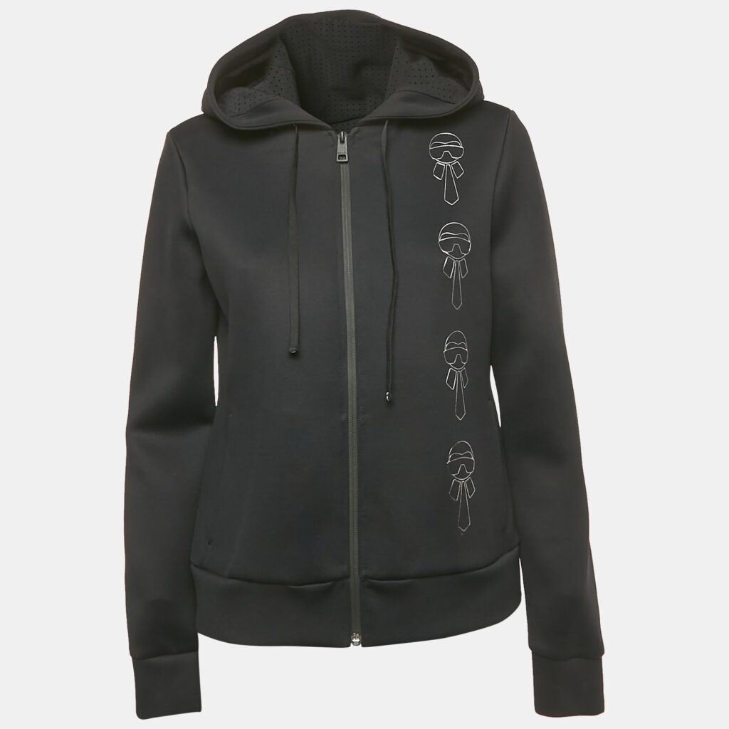 Fendi Black Karl Lagerfeld Print Jersey Zip-Up Sweatshirt M Fendi Black Karl Lagerfeld Print Jersey Zip-Up Sweatshirt M