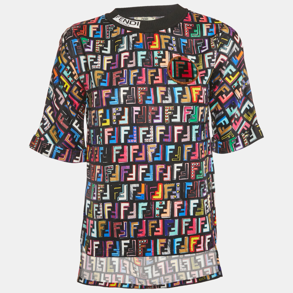 Fendi Black FF Print Satin T-Shirt S Fendi Black FF Print Satin T-Shirt S