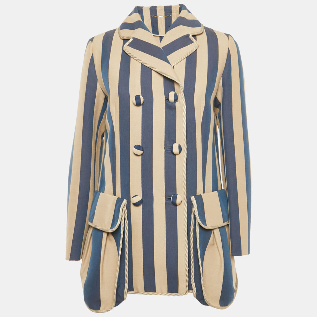 luxury-women-fendi-used-clothes-p1186471-007.jpg Fendi Beige Striped Cotton Double Breasted Blazer M