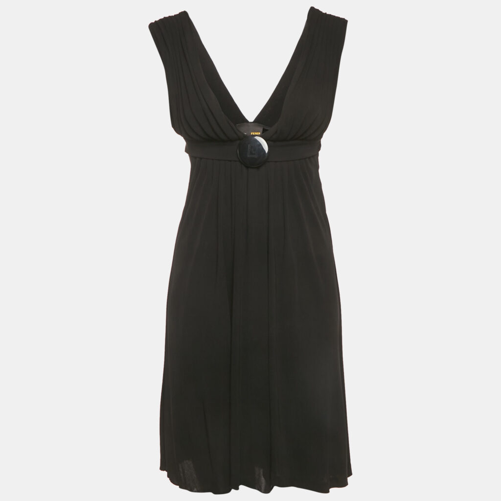 Fendi Black Jersey Logo Detail Belted Sleeveless Mini Dress S