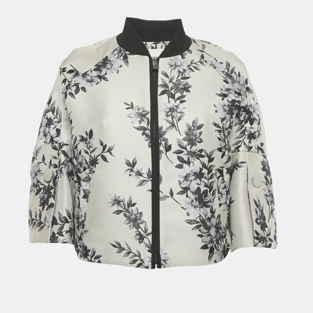 Fendi Beige Floral Jacquard Cropped Zip -Up Jacket XS