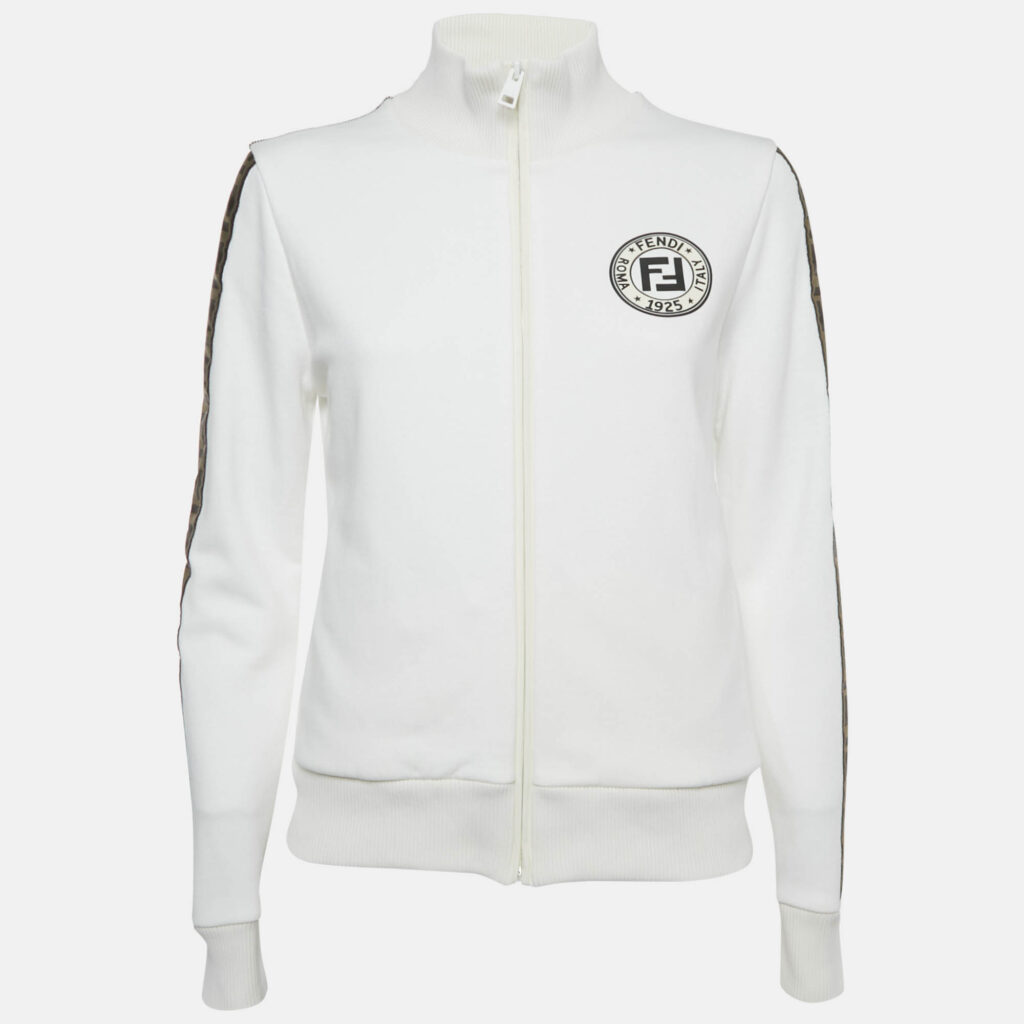 Fendi White FF Applique Jersey Zip-Up Jacket M Fendi White FF Applique Jersey Zip-Up Jacket M