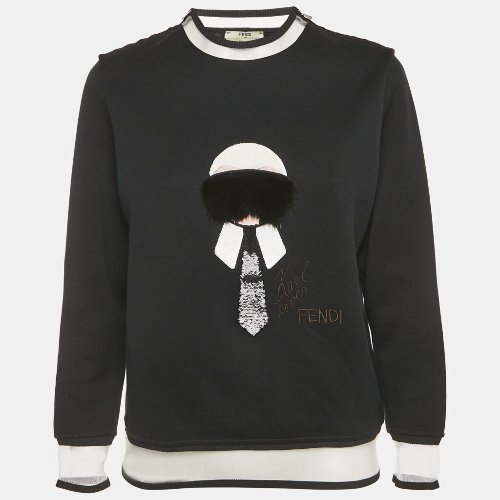 Fendi Black Karl Loves Fendi Cotton Knit Sweatshirt XS Fendi Black Karl Loves Fendi Cotton Knit Sweatshirt XS