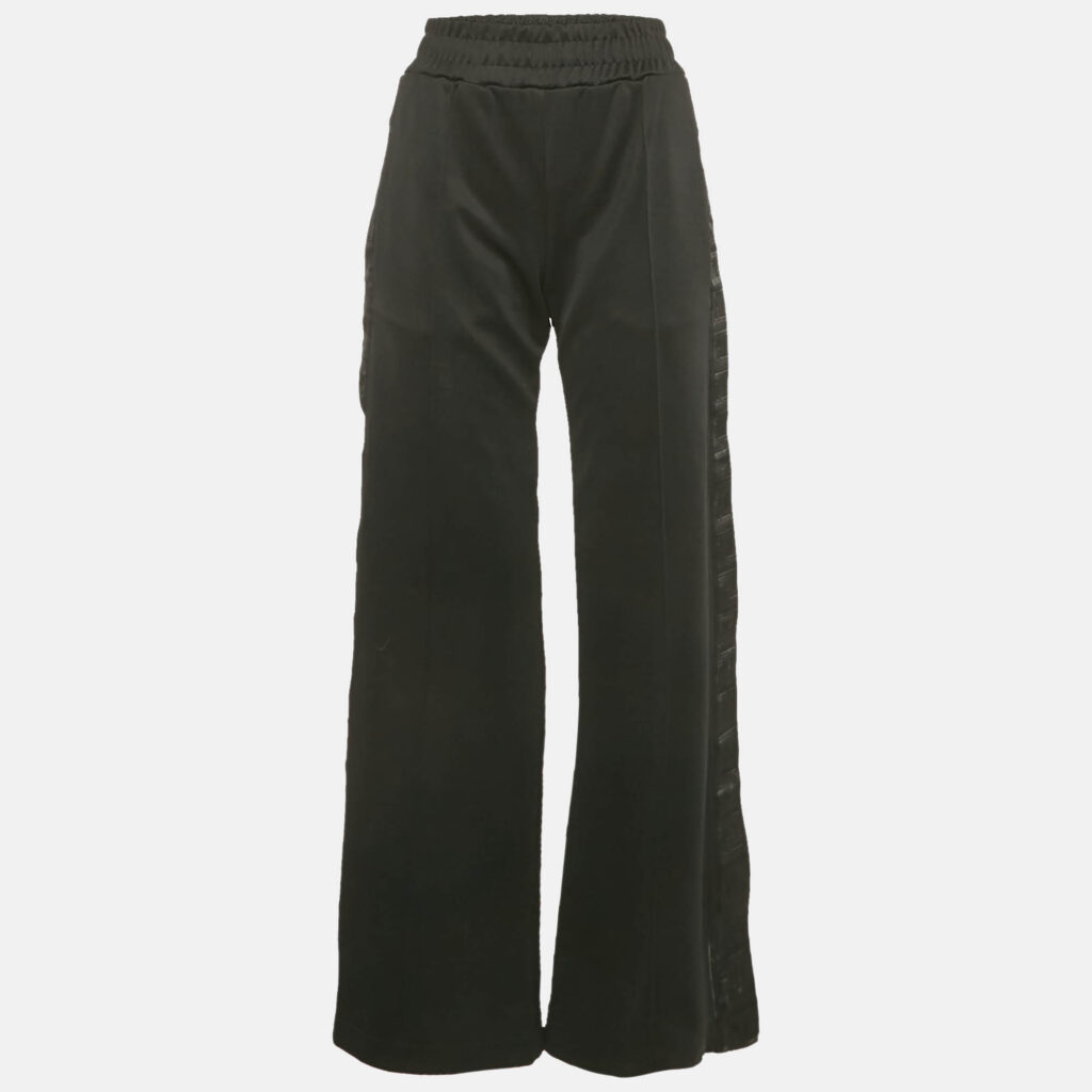 Fendi Black Jersey Side Button Detail Zucca Tape Trimmed Trousers S Fendi Black Jersey Side Button Detail Zucca Tape Trimmed Trousers S