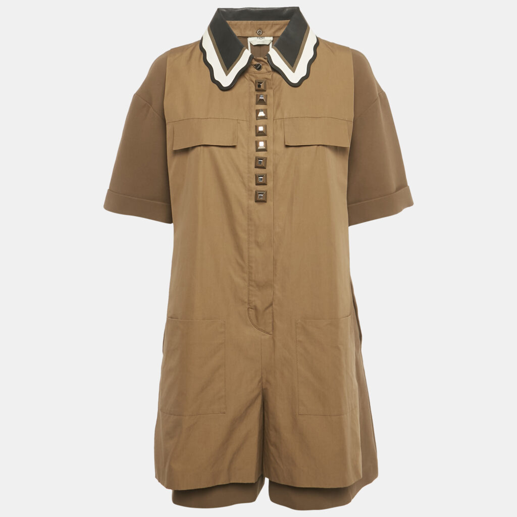 Fendi Khaki Green Cotton Layered Playsuit L