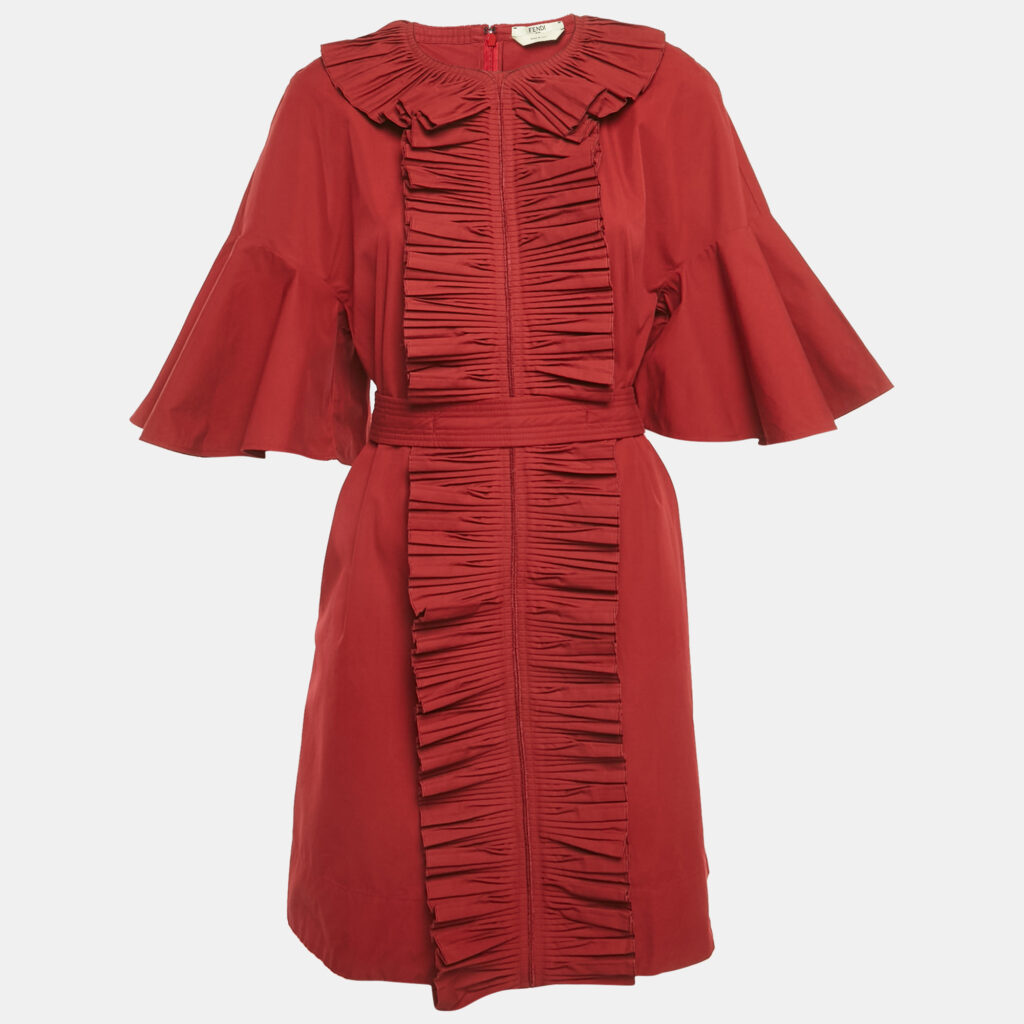 Fendi Red Cotton Frill Detail Mini Dress M