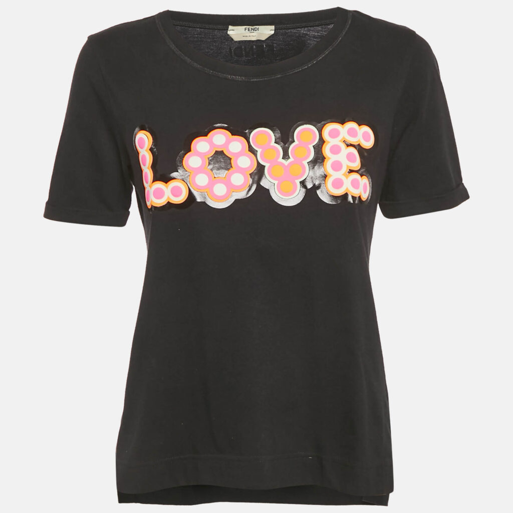 Fendi Black Love Applique Cotton T-Shirt S