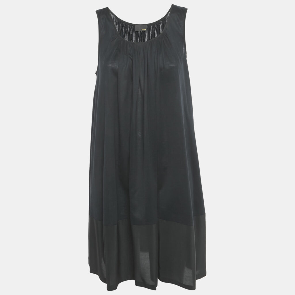 Fendi Black Cotton Silk Trimmed Sleeveless Shift Dress L