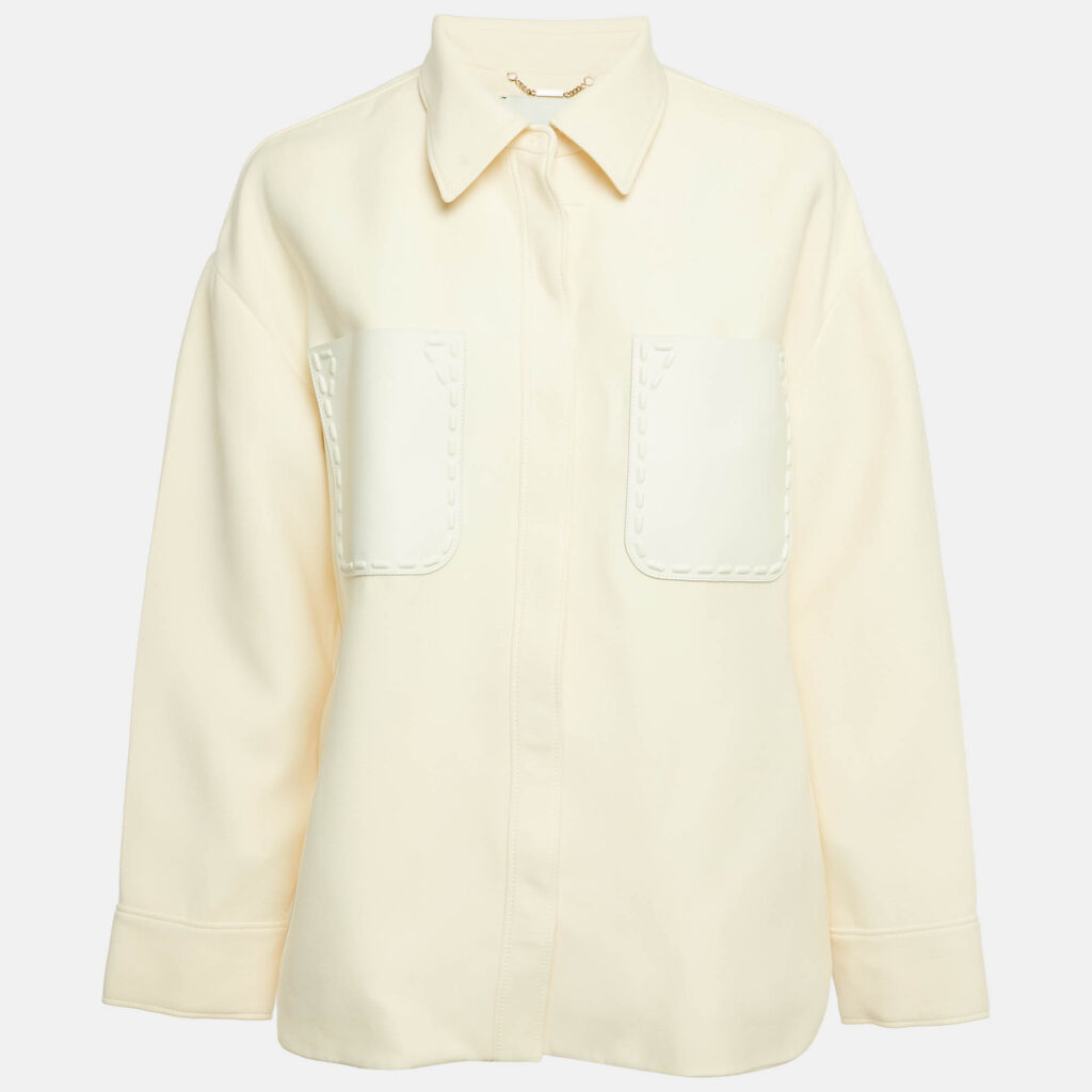 Fendi Cream Wool Blend Button Front Oversized Jacket M