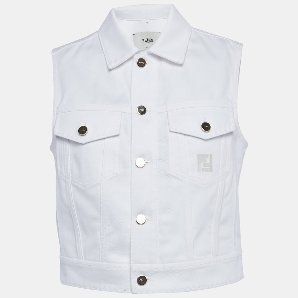 Fendi White Logo Embroidered Denim Gillet Jacket S Fendi White Logo Embroidered Denim Gillet Jacket S