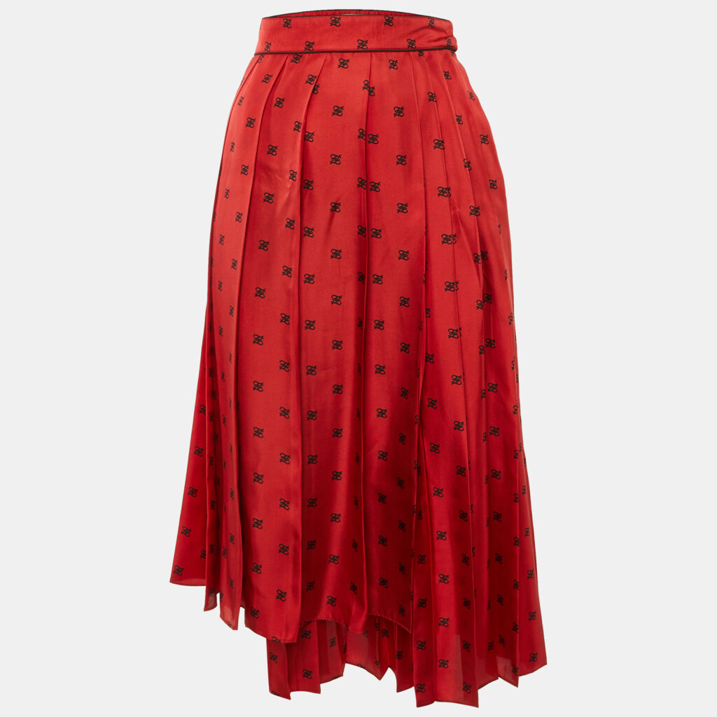 Fendi Red Karligraphy Print Silk Pleated Midi Skirt S Fendi Red Karligraphy Print Silk Pleated Midi Skirt S