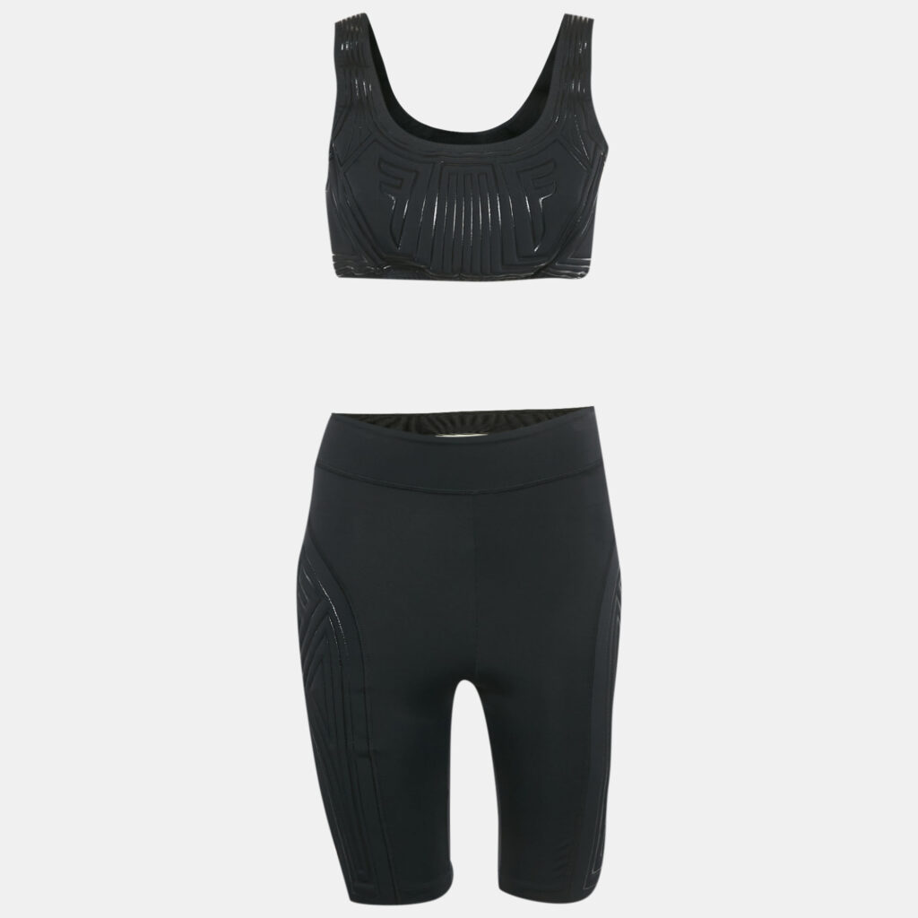 Fendi Black Jersey Embossed Logo Pattern Shorts & Bralette Set S