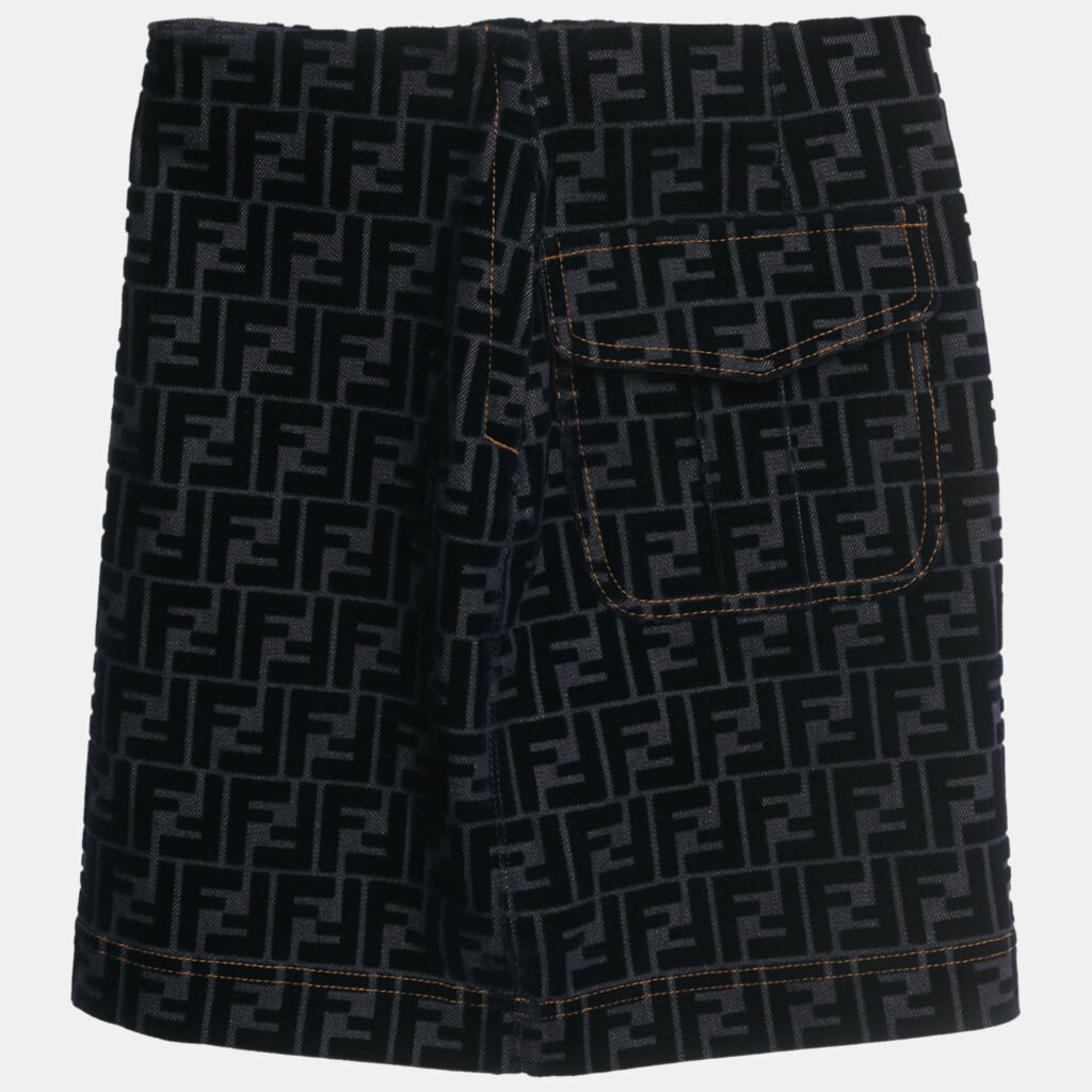 Fendi Navy Blue Zucca Velvet Flocking Mini Skirt XS Fendi Navy Blue Zucca Velvet Flocking Mini Skirt XS