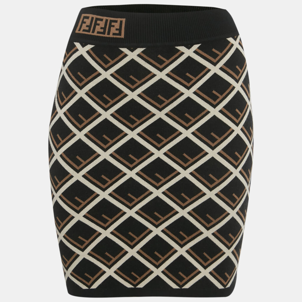 Fendi Black Monogram Pattern Knit Mini Skirt S Fendi Black Monogram Pattern Knit Mini Skirt S