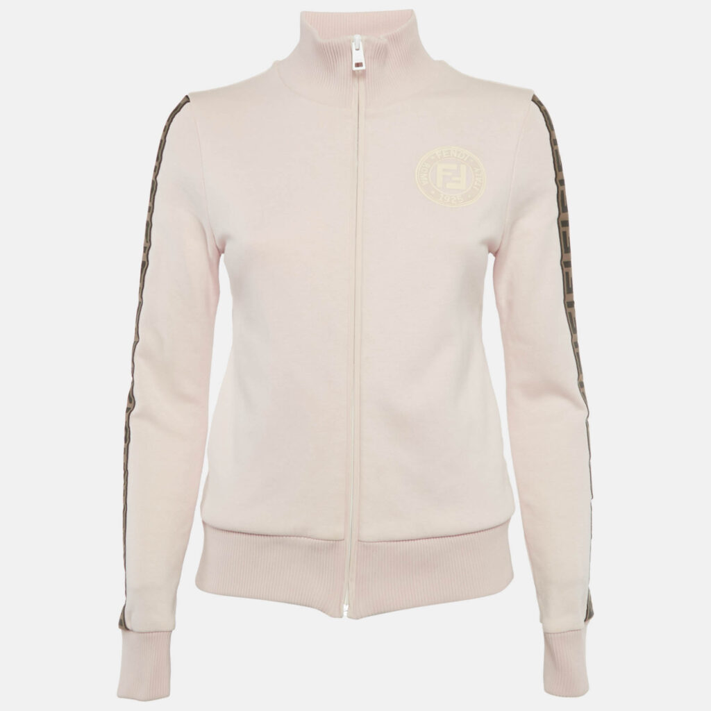 Fendi Pink Zucca Band Trim Cotton Zip-Up Jacket S Fendi Pink Zucca Band Trim Cotton Zip-Up Jacket S