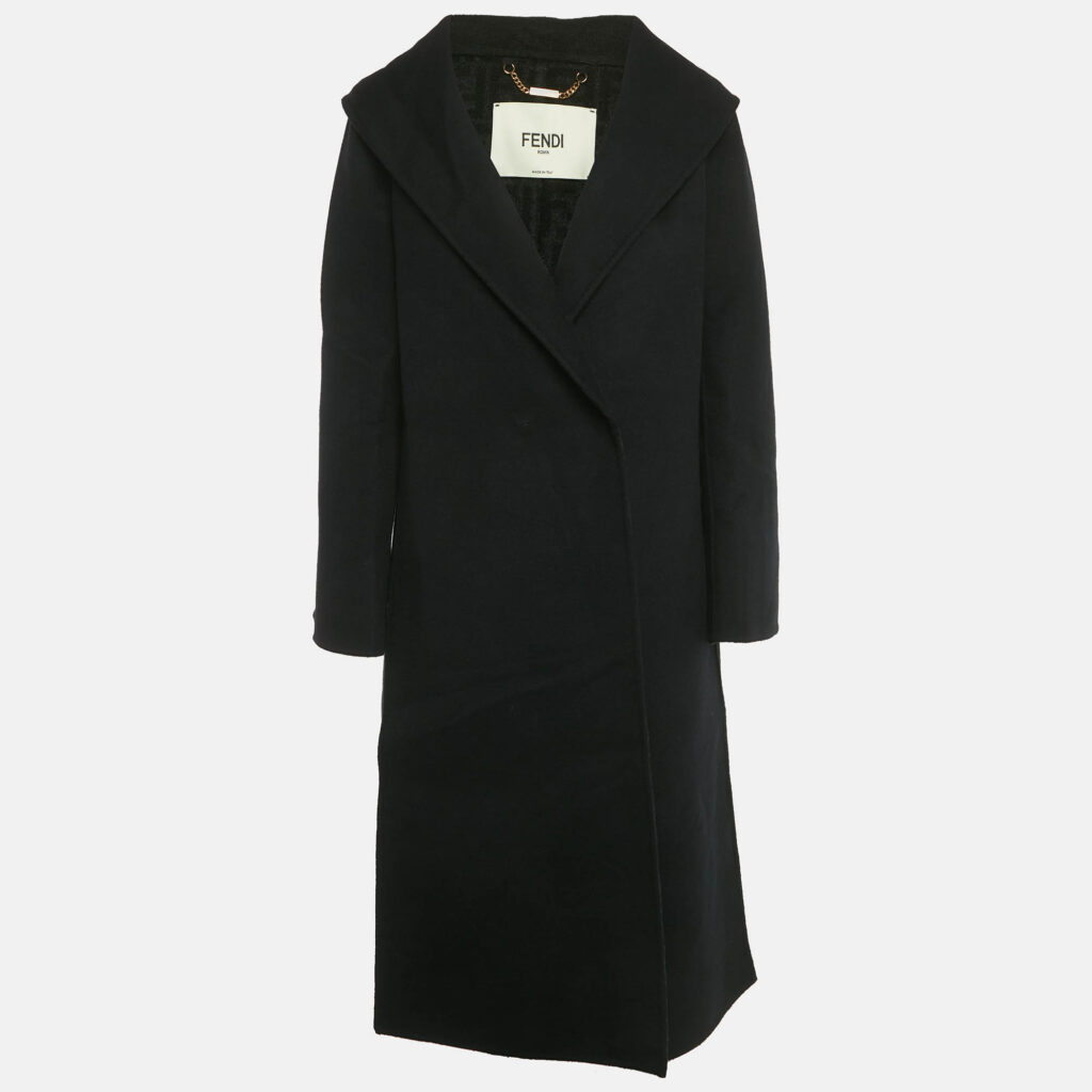 luxury-women-fendi-used-clothes-p1223071-001-1.jpg Fendi Black Wool Double Breasted Long Coat M