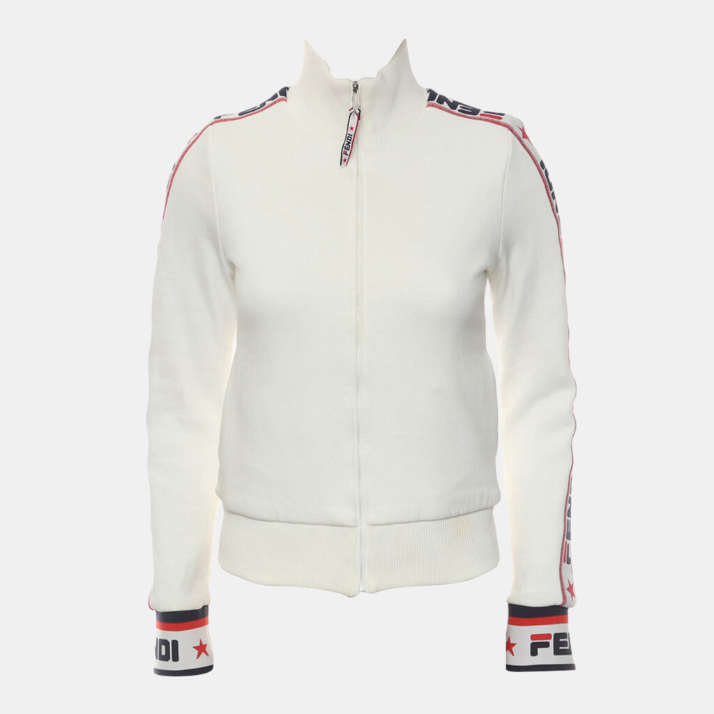 Fendi Logo Ribbon Trim Zip-Up Jacket
