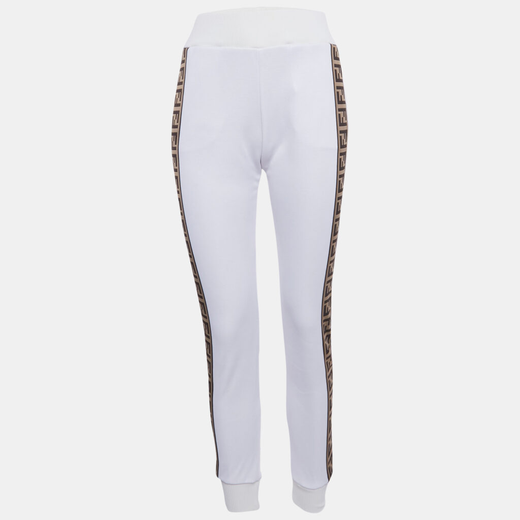 Fendi White Zucca Band Detail Knit Joggers S
