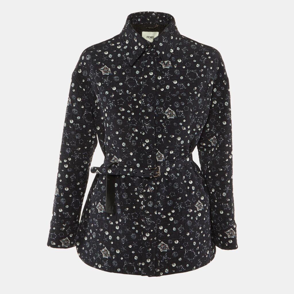 Fendi Black Mirror Canvas Print Silk Quilted Jacket S Fendi Black Mirror Canvas Print Silk Quilted Jacket S
