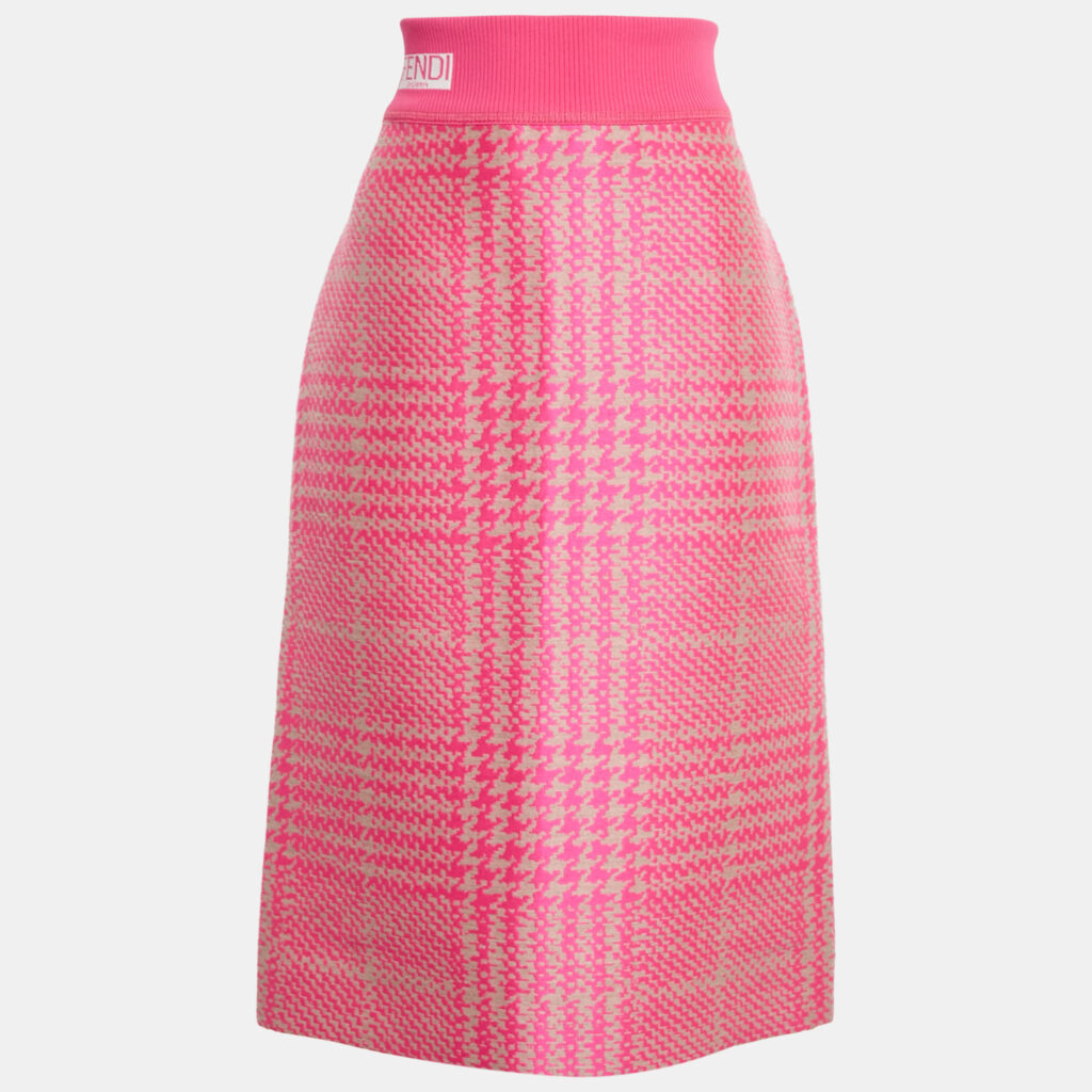 Fendi Pink/Beige Jacquard Rib Waist Midi Skirt M Fendi Pink/Beige Jacquard Rib Waist Midi Skirt M