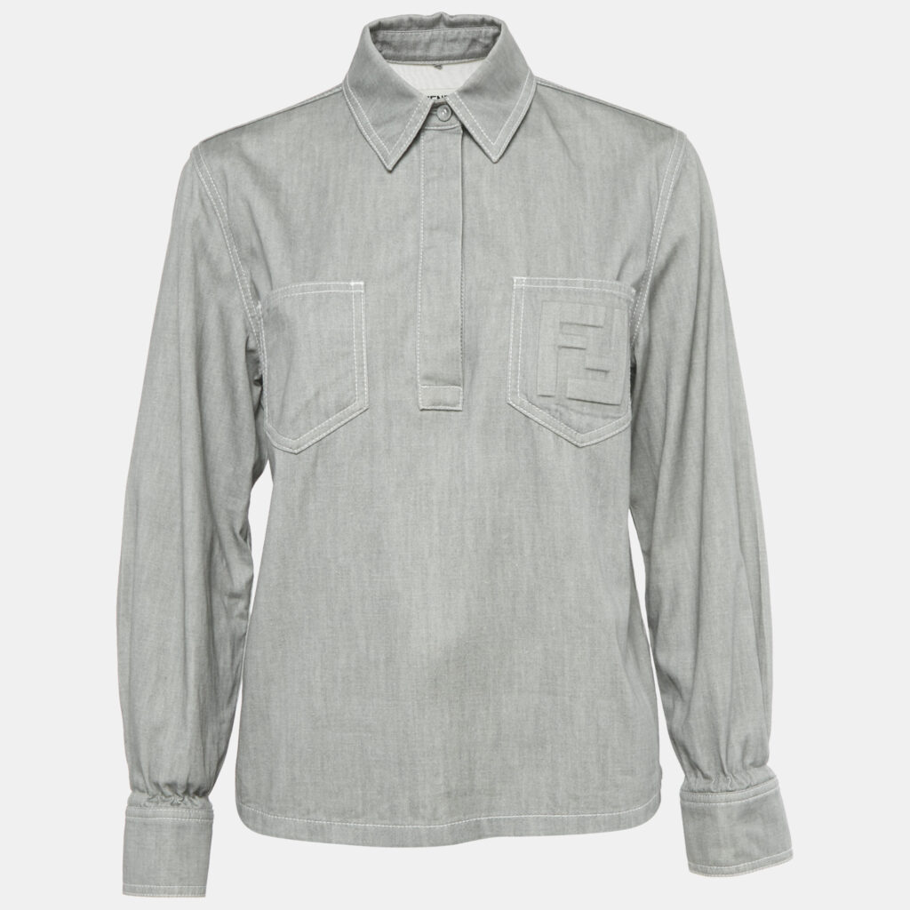 Fendi Grey FF Embossed Chambray Tunic XS Fendi Grey FF Embossed Chambray Tunic XS