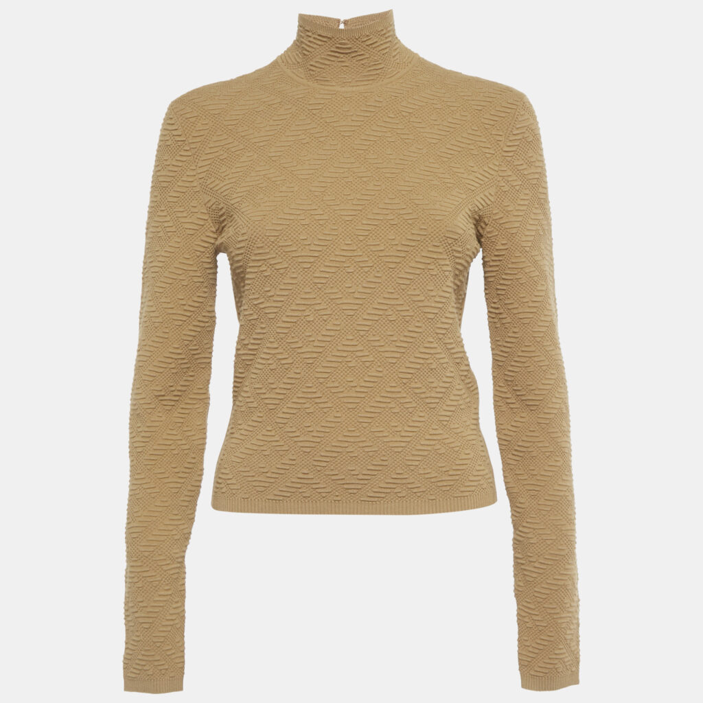 Fendi Brown Textured Knit Mock Neck Pullover M