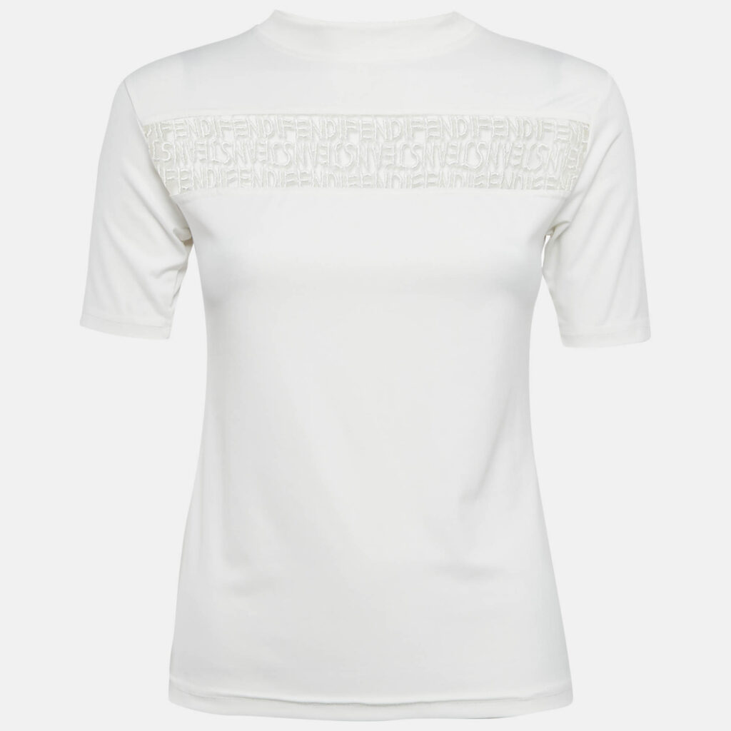 Fendi White Alphabet Lace Trim Jersey Top S Fendi White Alphabet Lace Trim Jersey Top S