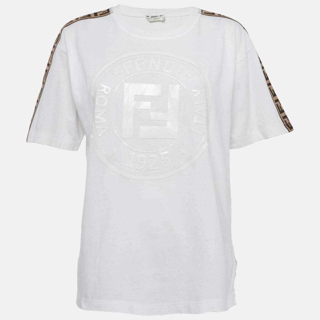 Fendi White FF Logo Cotton Crew Neck T-Shirt M Fendi White FF Logo Cotton Crew Neck T-Shirt M