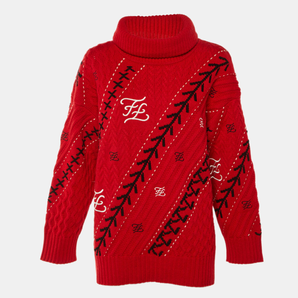 Fendi Red FF Embroidered Wool & Cashmere Sweater S