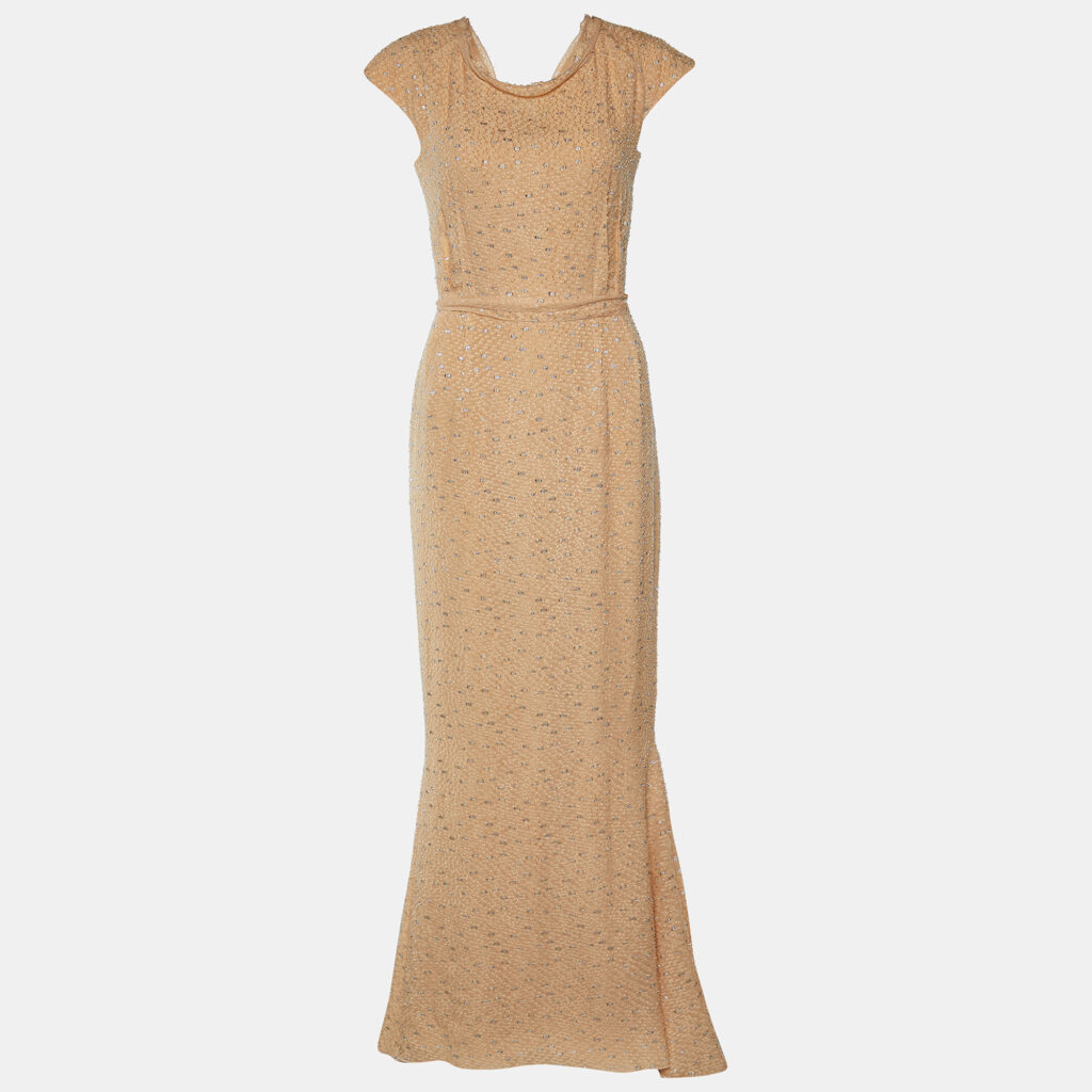 Fendi Light Orange Silk Fil Coupe Trail Gown M Fendi Light Orange Silk Fil Coupe Trail Gown M