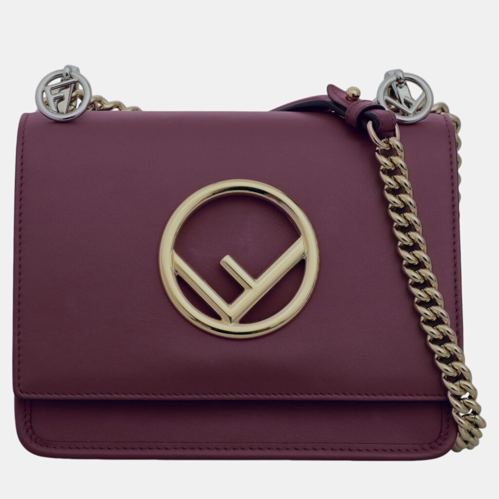Fendi Maroon Leather Kan F Logo Chain Shoulder Bag Fendi Maroon Leather Kan F Logo Chain Shoulder Bag