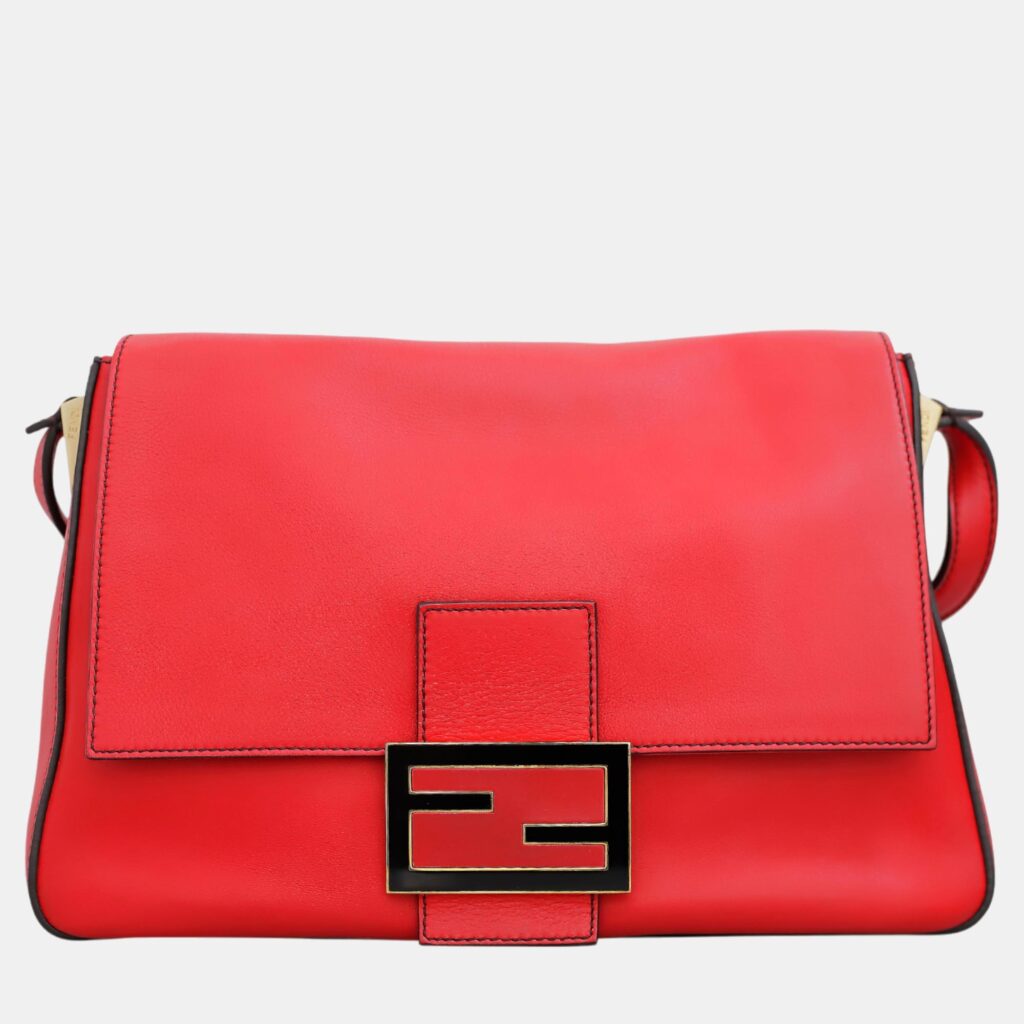 Fendi Red Leather Mamma Baguette Flap Shoulder Bag Fendi Red Leather Mamma Baguette Flap Shoulder Bag