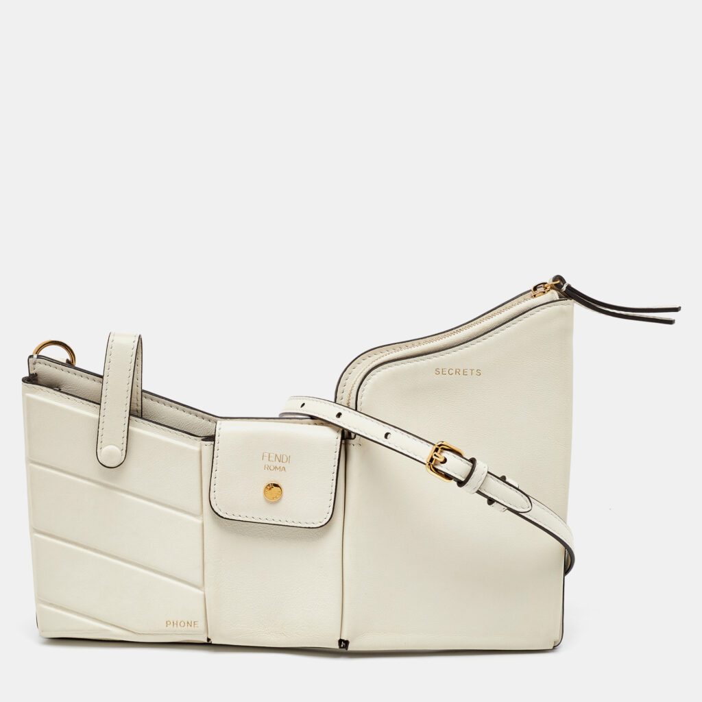 Fendi White Leather Business 3 Pocket Mini Crossbody Bag Fendi White Leather Business 3 Pocket Mini Crossbody Bag