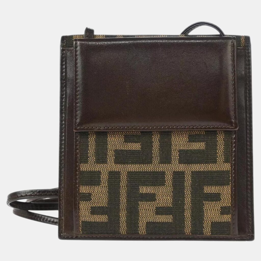 Fendi Brown Zucca Pattern Leather Wallet Bag Fendi Brown Zucca Pattern Leather Wallet Bag