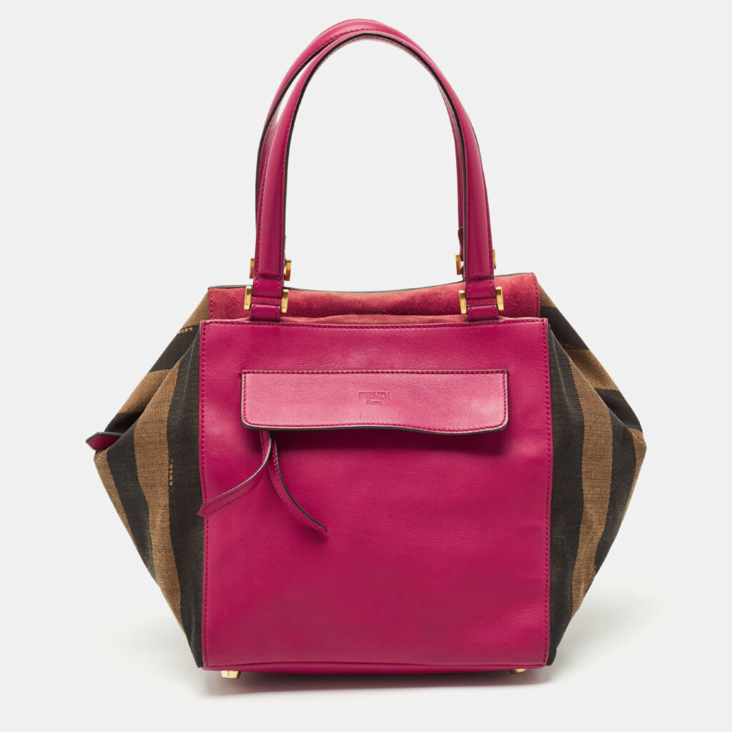 Fendi Pink/Tobacco Stripe Canvas and Leather Magnetic Snap Bag Fendi Pink/Tobacco Stripe Canvas and Leather Magnetic Snap Bag