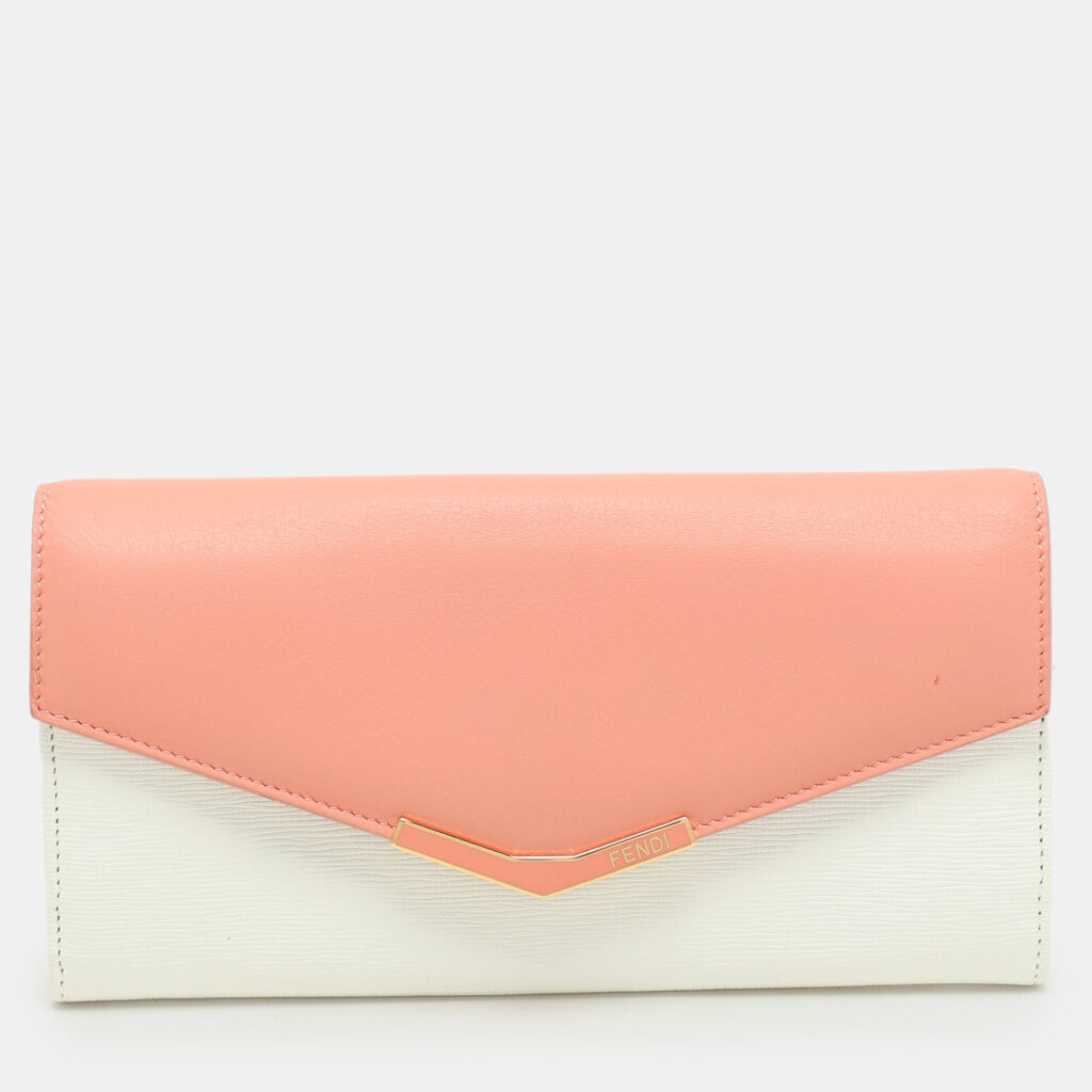 luxury-women-fendi-used-handbags-p1164261-001-1.jpg Fendi White/Peach Leather 2Jours Continental Wallet