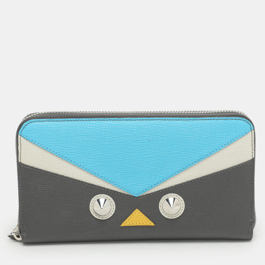 Fendi Multicolor Patchwork Leather Monster Eye Zip Around Wallet Fendi Multicolor Patchwork Leather Monster Eye Zip Around Wallet