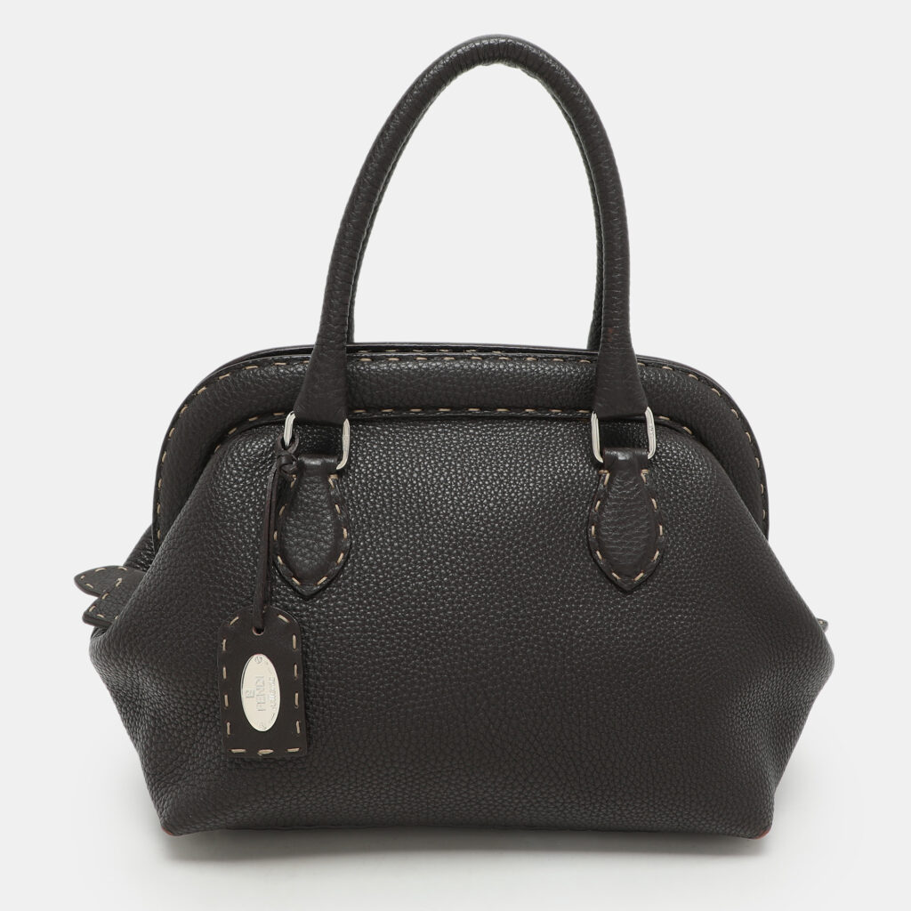 Fendi Dark Brown Selleria Leather Adel Frame Satchel