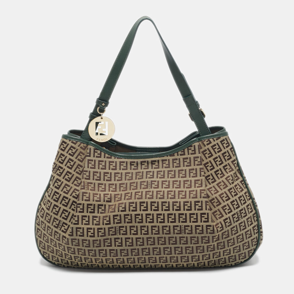Fendi Green/Beige Zucchino Canvas Charm Shoulder Bag Fendi Green/Beige Zucchino Canvas Charm Shoulder Bag