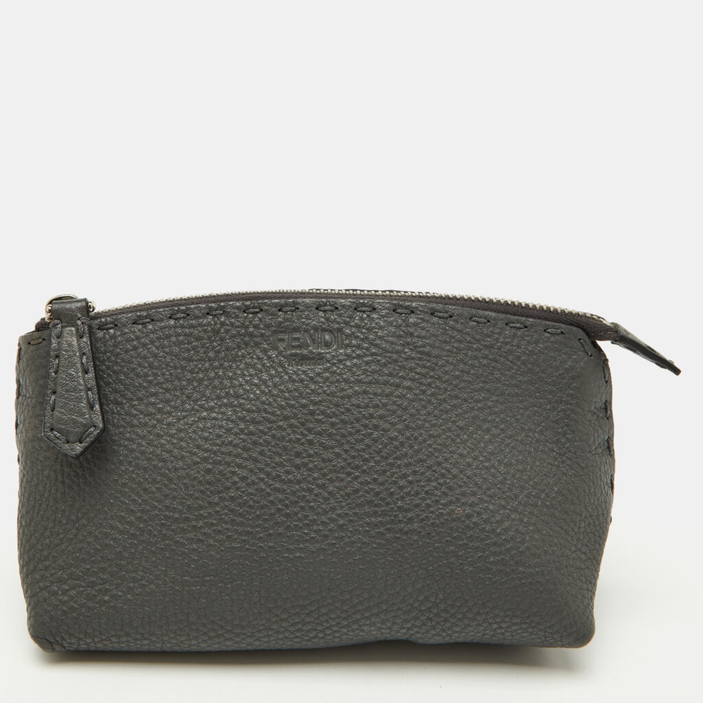 Fendi Grey Leather Cosmetic Pouch Fendi Grey Leather Cosmetic Pouch