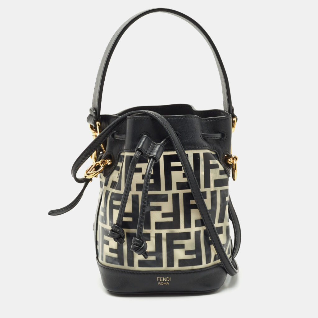 Fendi Black Zucca PVC and Leather Mini Mon Tresor Drawstring Bucket Bag