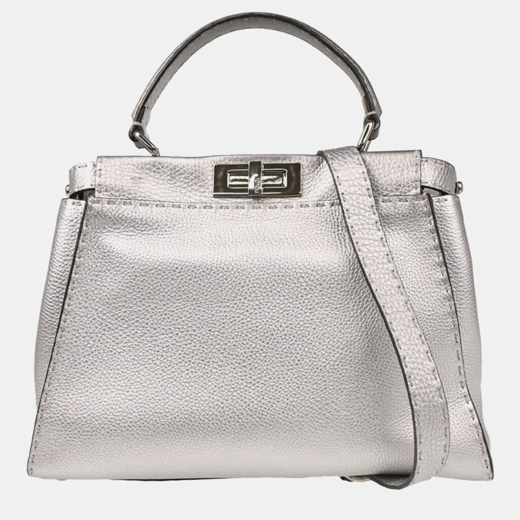 luxury-women-fendi-used-handbags-p1186600-005.jpeg Fendi Peekaboo Silver Leather Handbag
