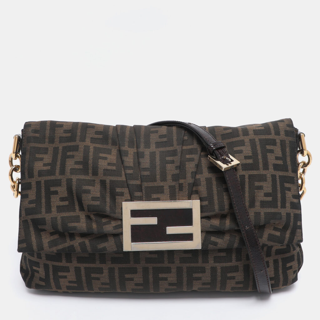 Fendi Tobacco Zucca Canvas Large Flap Shoulder Bag