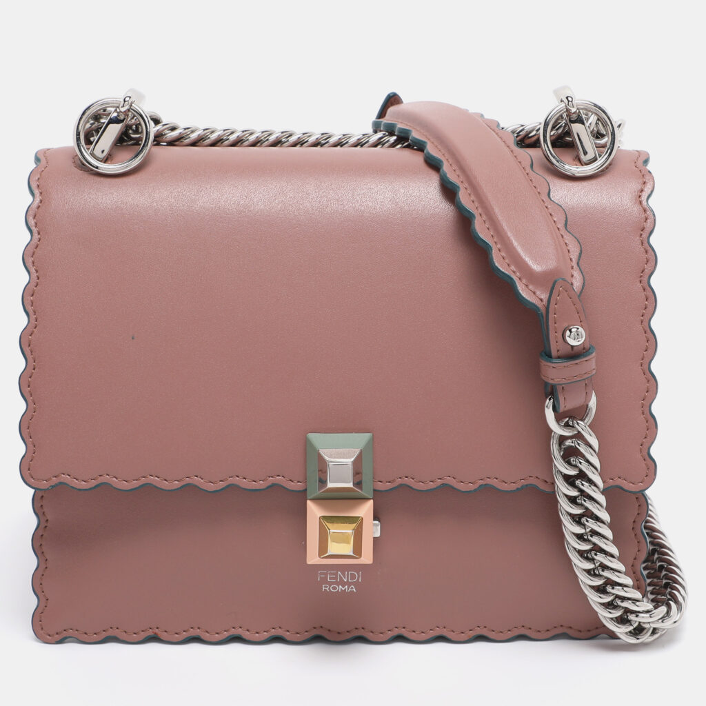 Fendi Old Rose Leather Mini Scalloped Studded Kan I Shoulder Bag